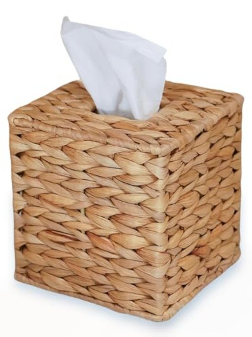 Water Hyacinth Handwoven Tissue Box Cover, Natural Handmade Wicker Napkin Box